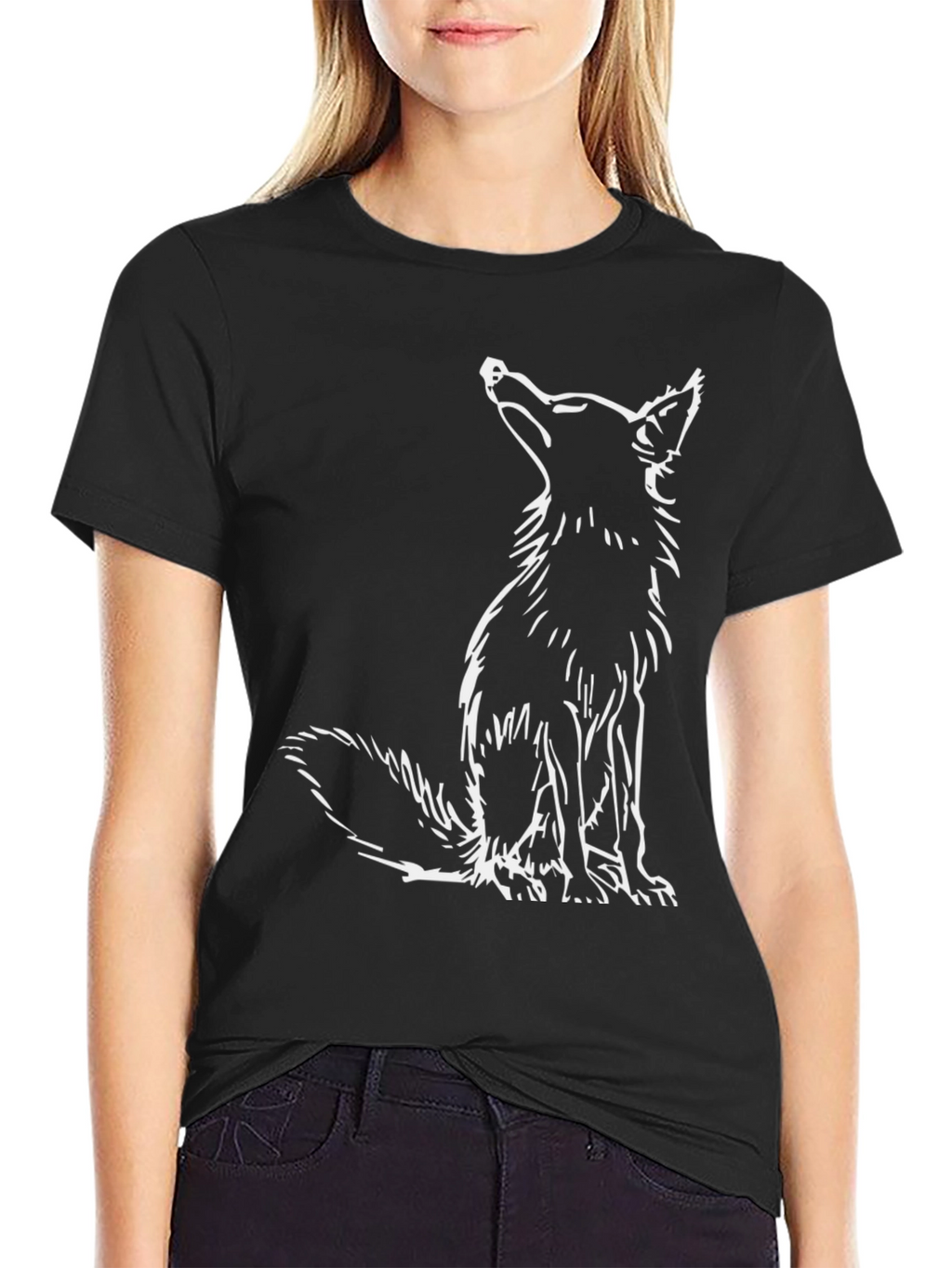 Black T-Shirt with Fox Design
