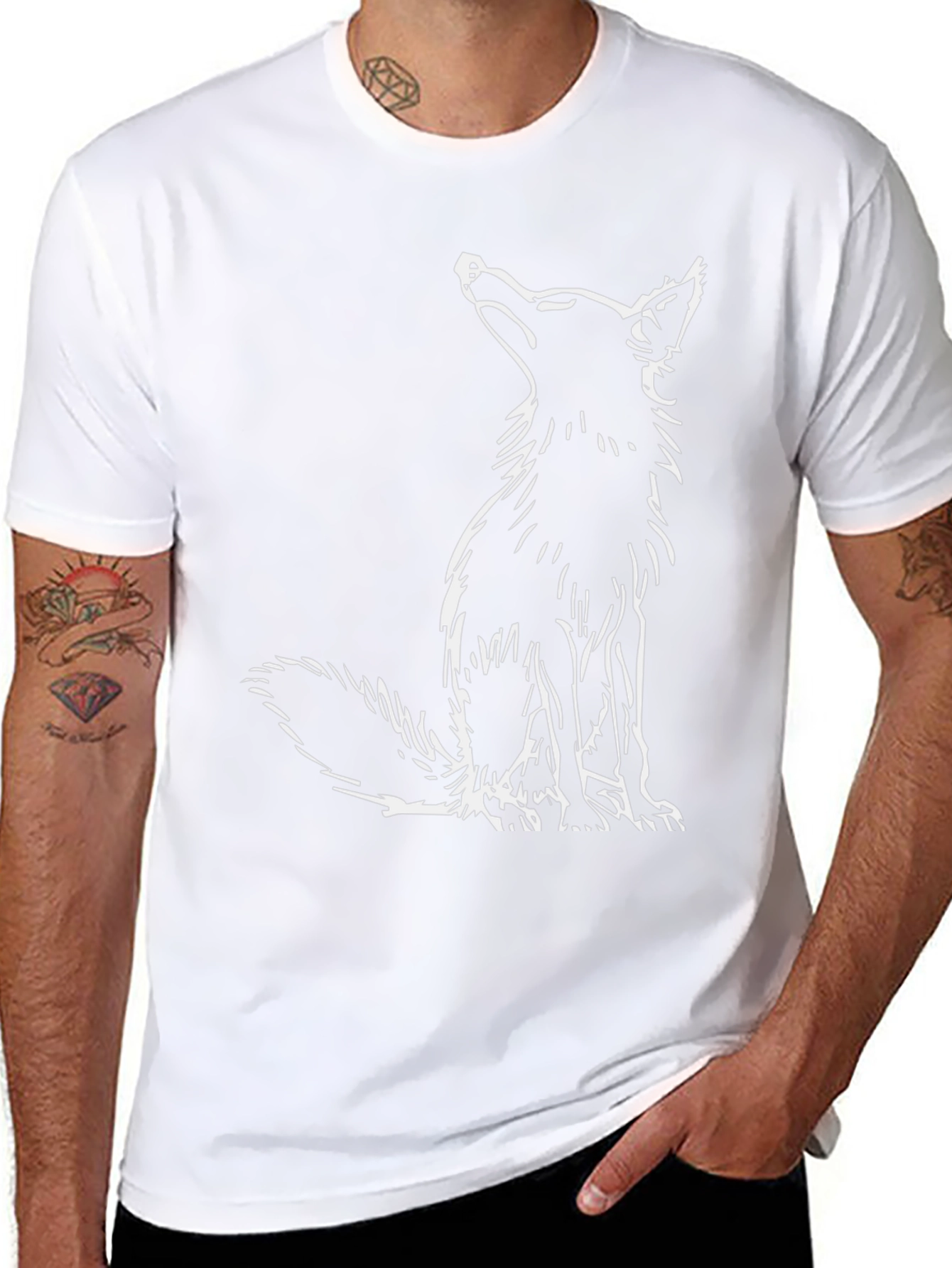 Black T-Shirt with Fox Design