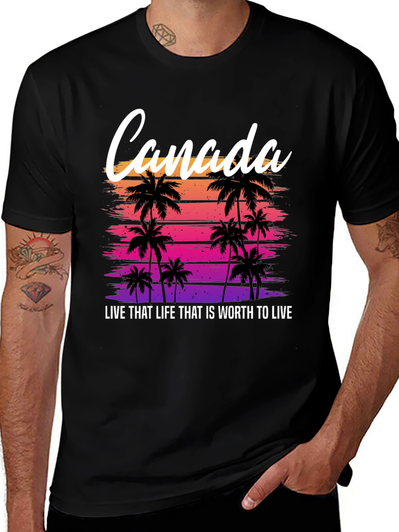 Canada Sunset Palm Tree T-Shirt - Live That Life Tee