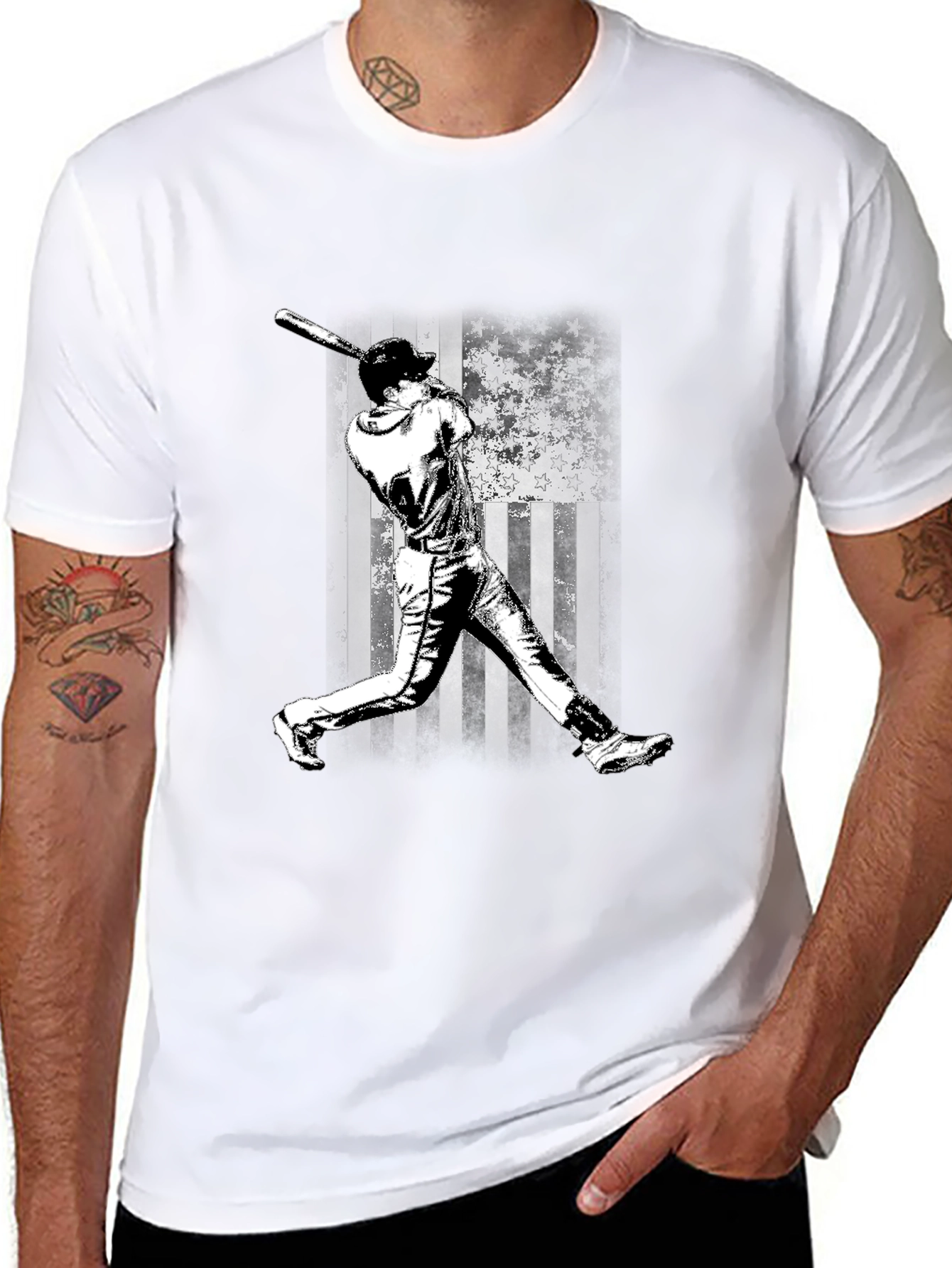 Baseball Flag Graphic Tee - Black Cotton T-Shirt