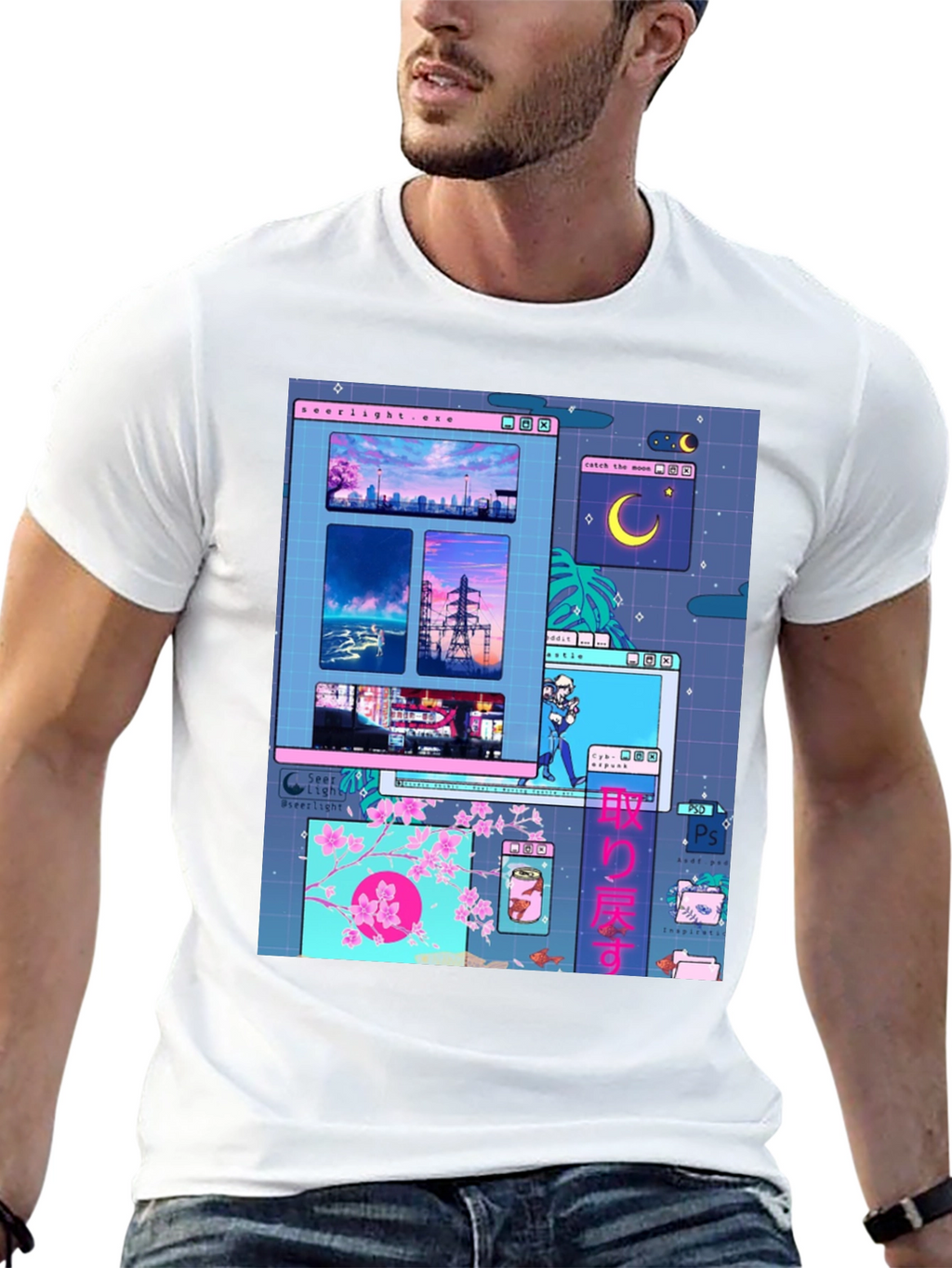 Aesthetic Vaporwave Anime Black T-Shirt