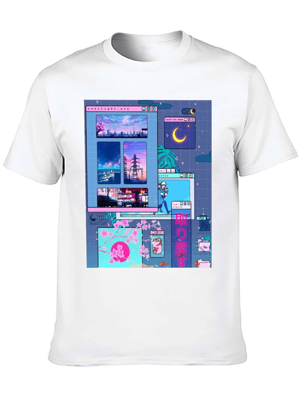 Aesthetic Vaporwave Anime Black T-Shirt