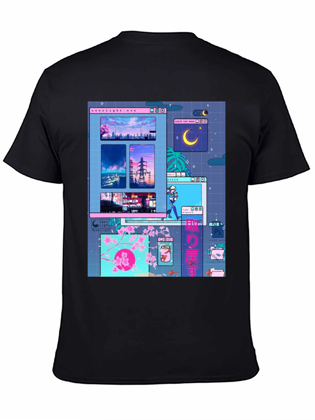 Aesthetic Vaporwave Anime Black T-Shirt