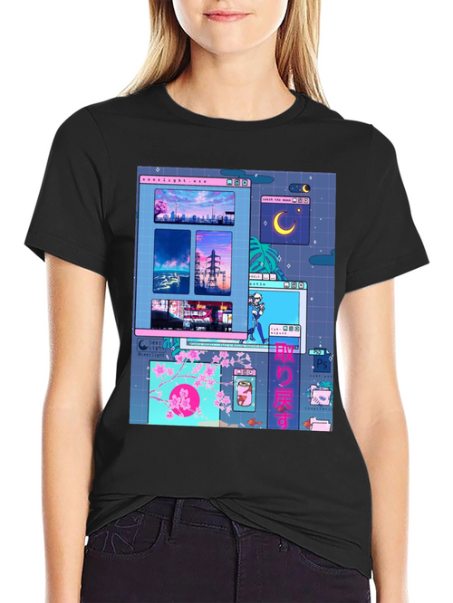 Aesthetic Vaporwave Anime Black T-Shirt