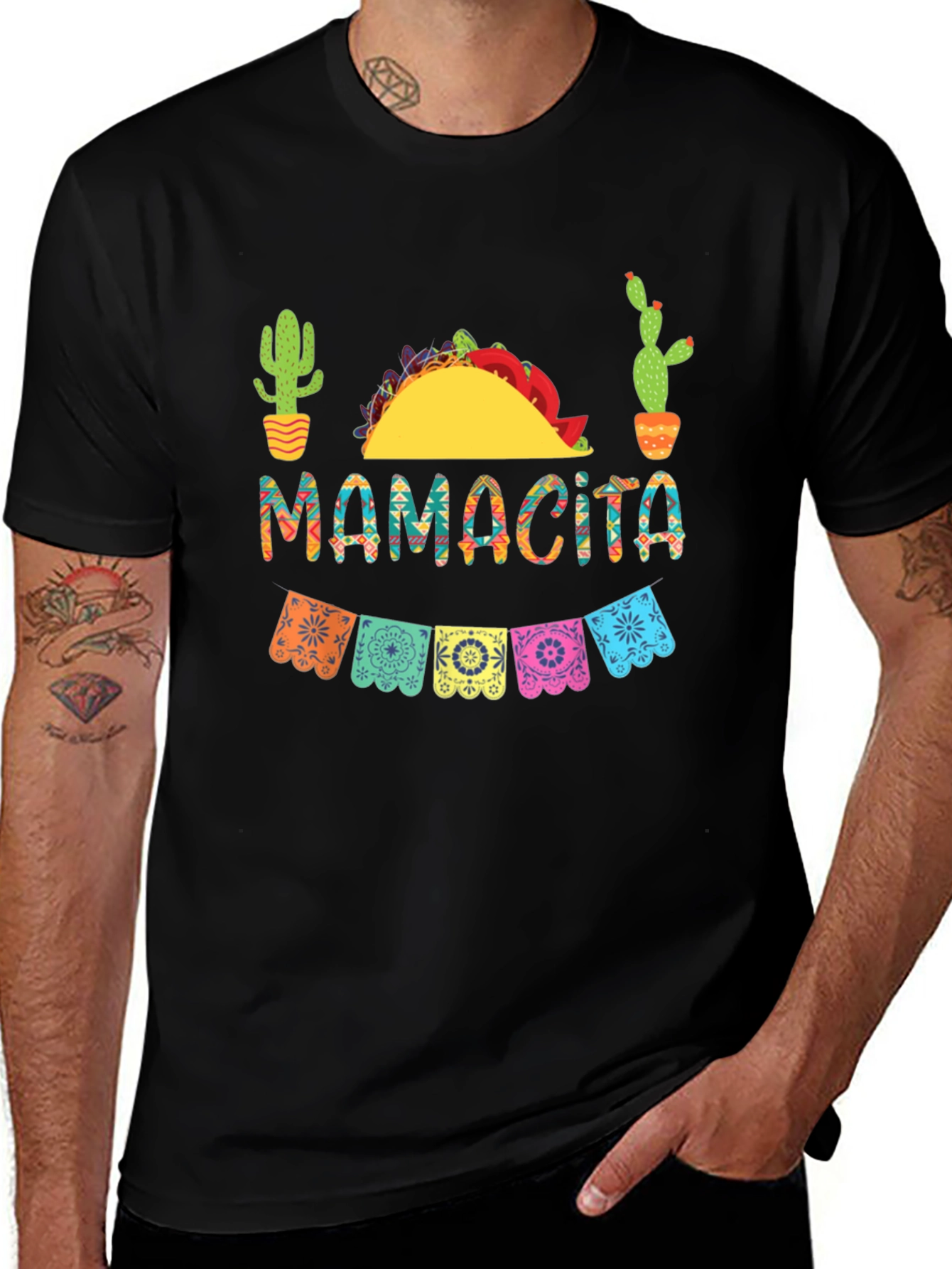 Mamacita Fiesta T-Shirt - Taco & Cactus Design