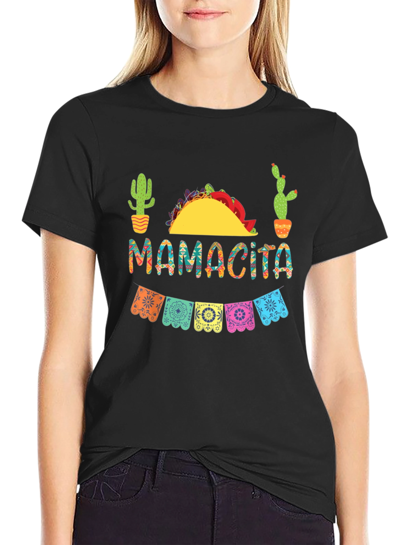 Mamacita Fiesta T-Shirt - Taco & Cactus Design
