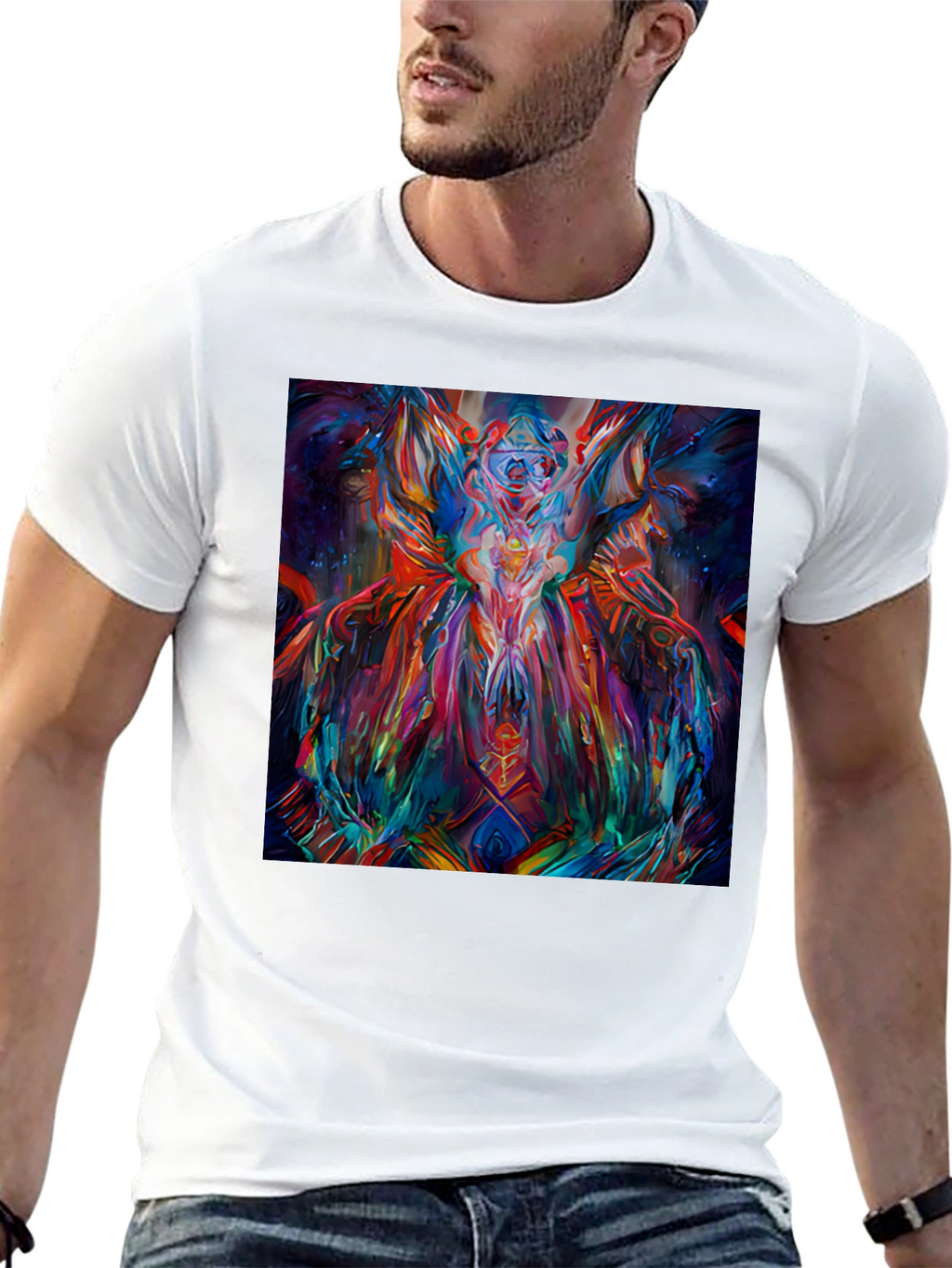 Abstract Art Print Black Crew Neck T-Shirt