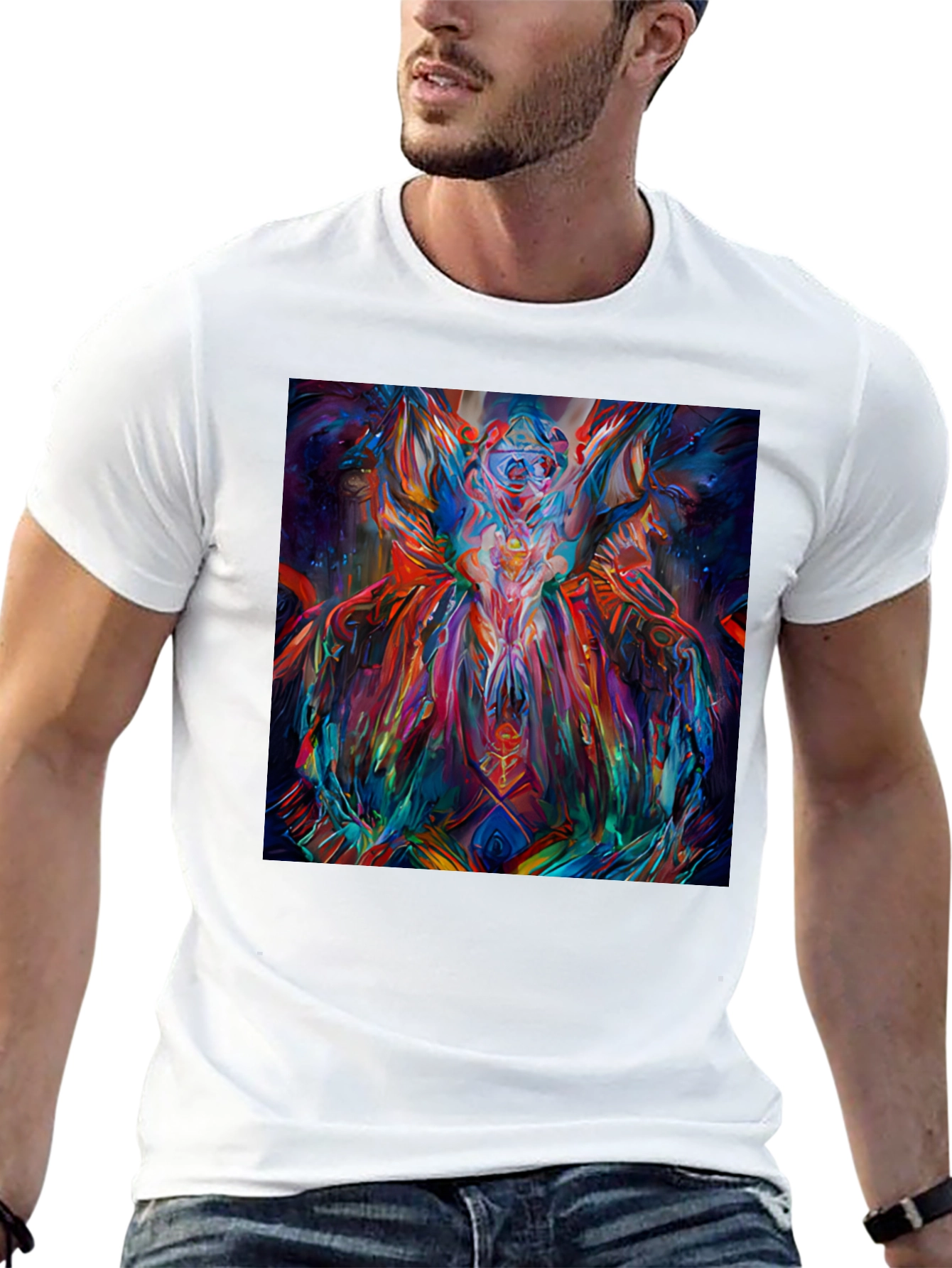Abstract Art Print Black Crew Neck T-Shirt