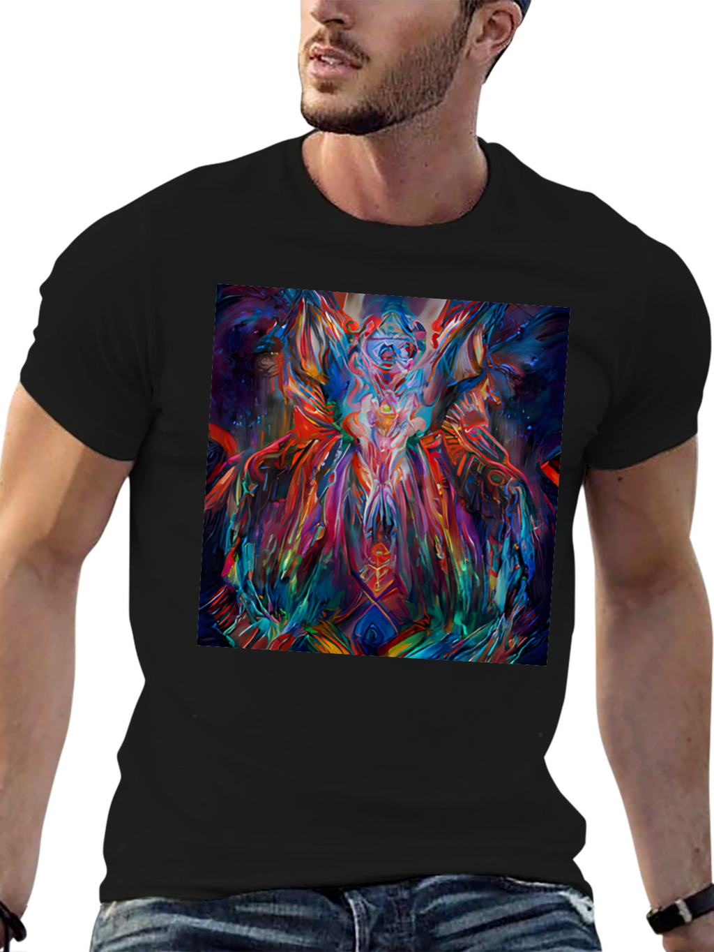 Abstract Art Print Black Crew Neck T-Shirt