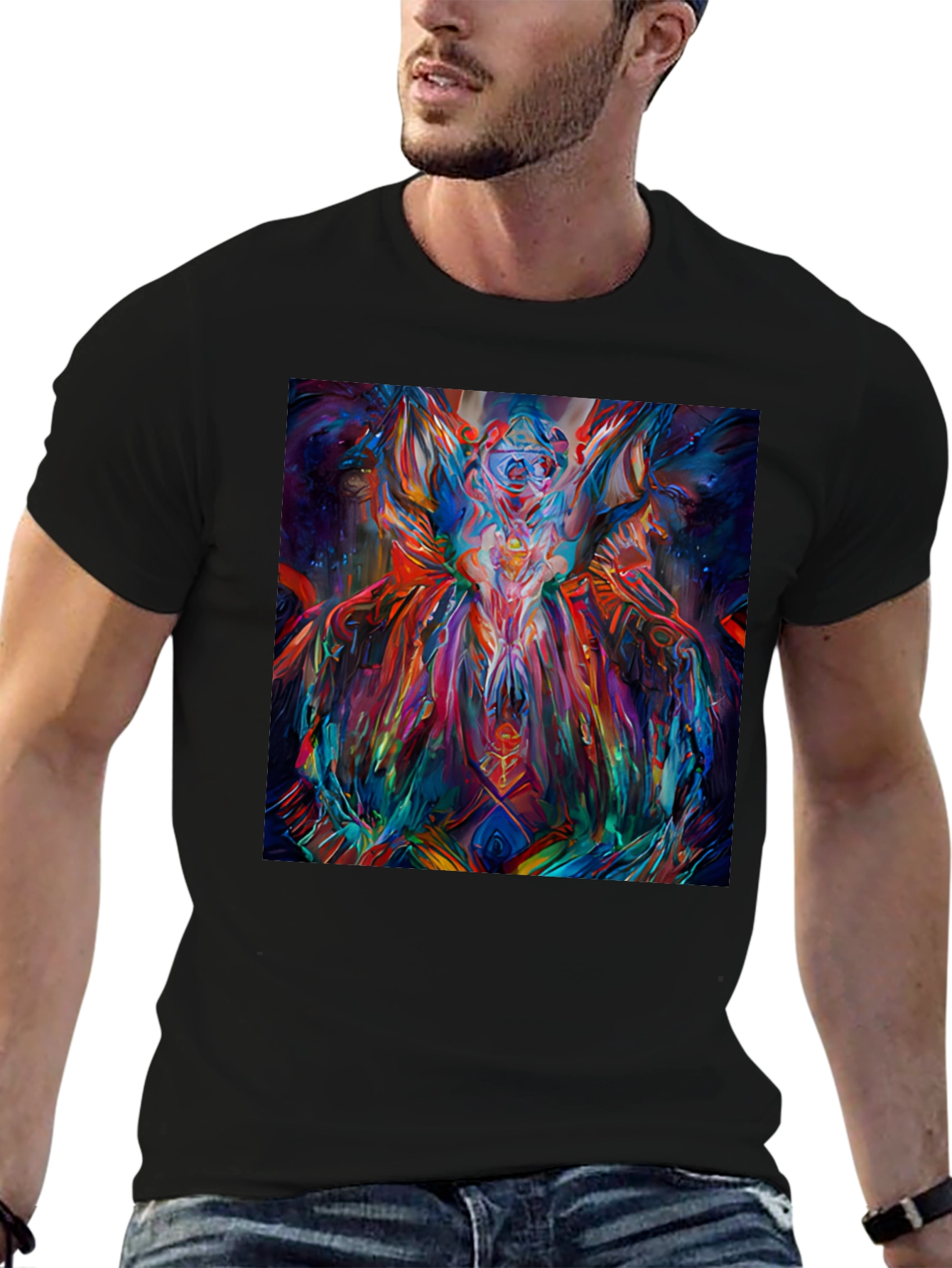 Abstract Art Print Black Crew Neck T-Shirt