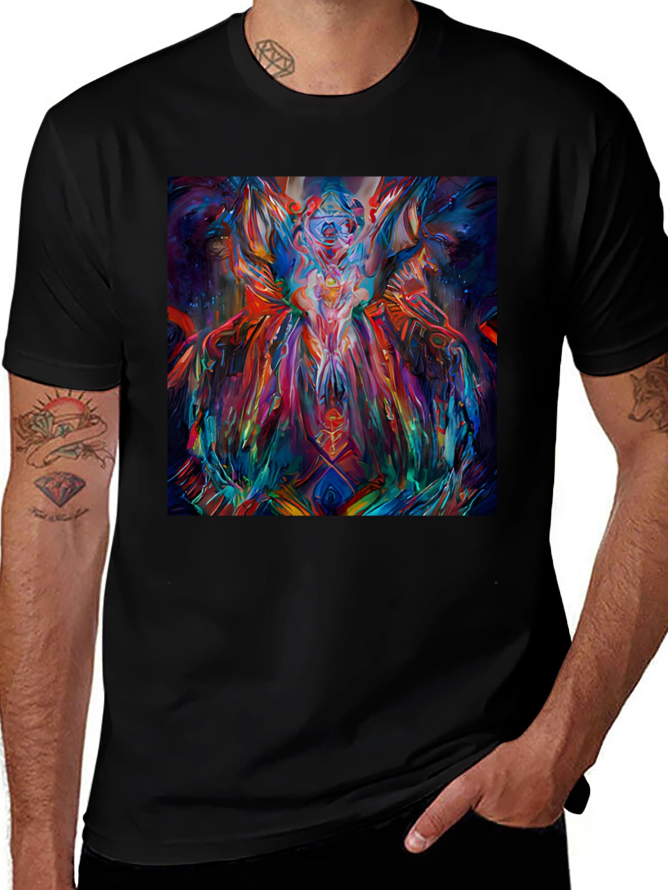 Abstract Art Print Black Crew Neck T-Shirt