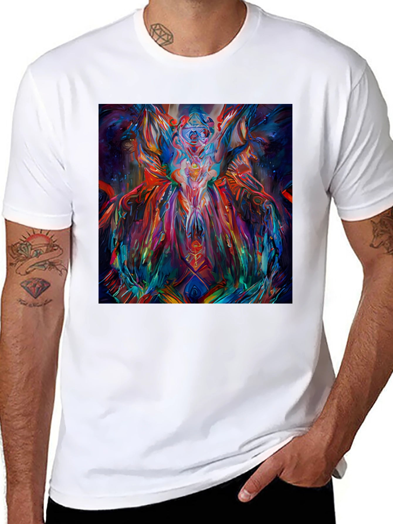 Abstract Art Print Black Crew Neck T-Shirt