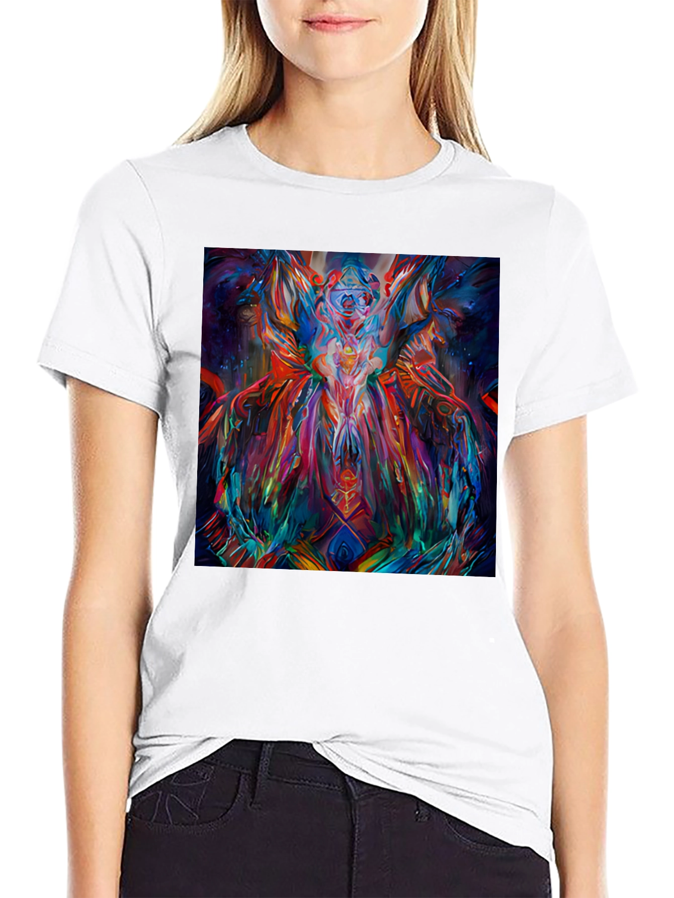 Abstract Art Print Black Crew Neck T-Shirt