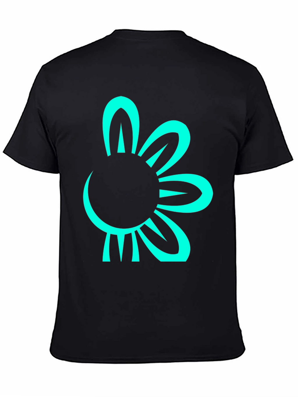 Black T-Shirt with Teal Flower Graphic