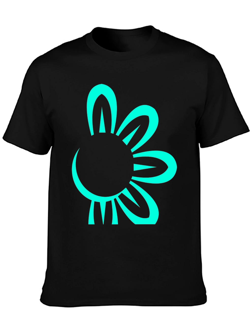 Black T-Shirt with Teal Flower Graphic