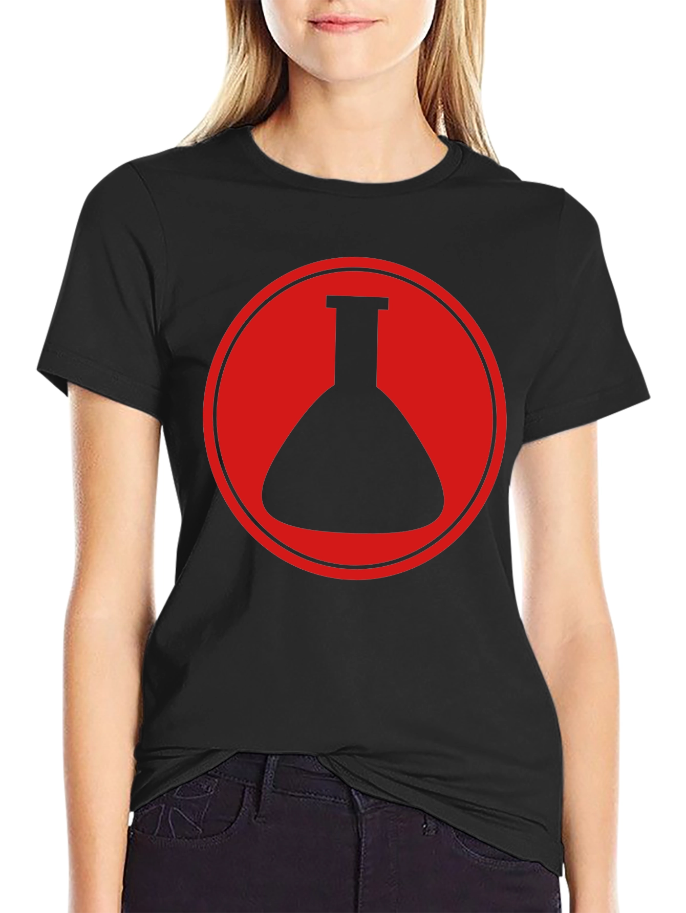 Black T-Shirt with Red Chemistry Beaker Circle Graphic