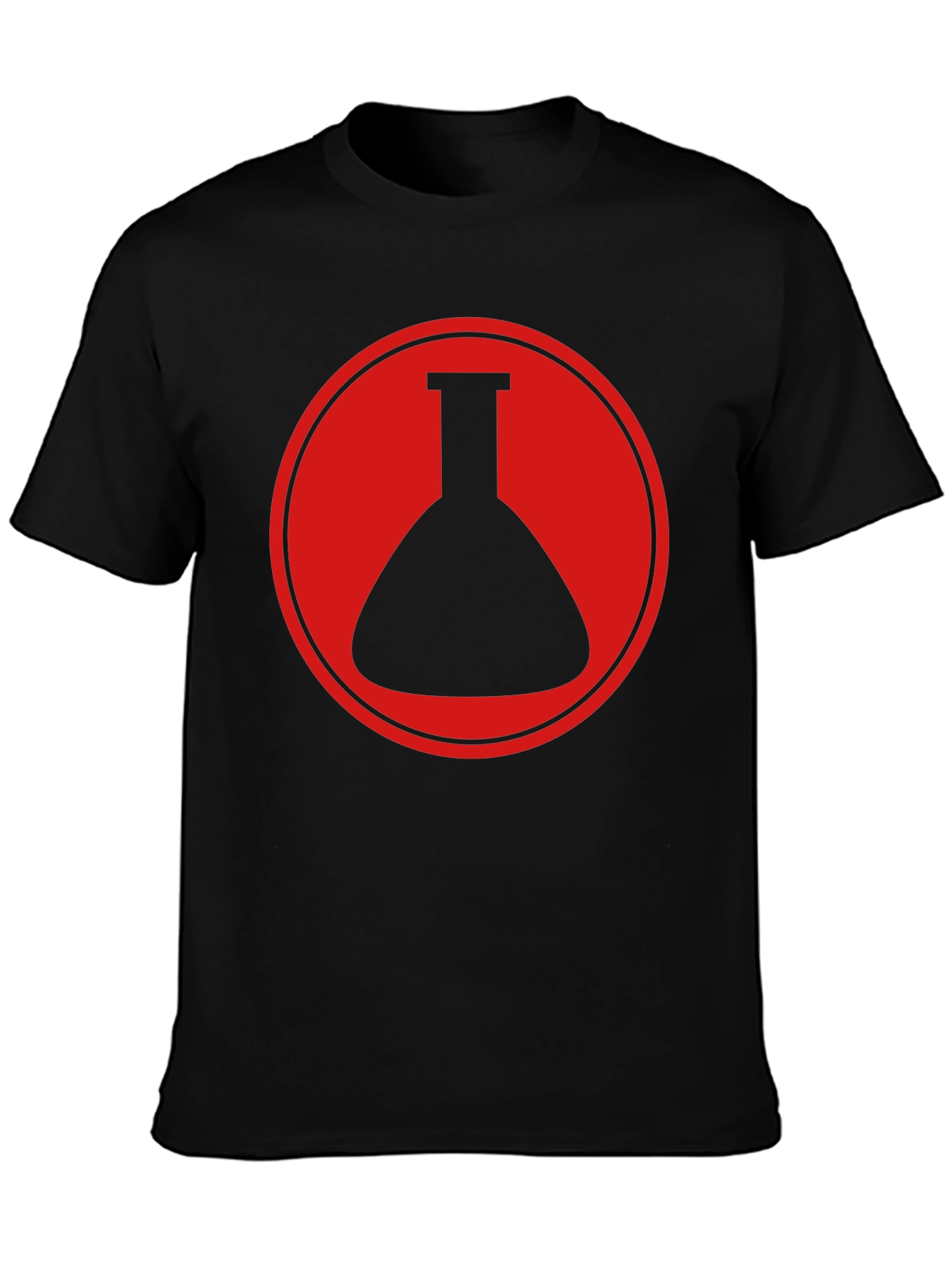 Black T-Shirt with Red Chemistry Beaker Circle Graphic