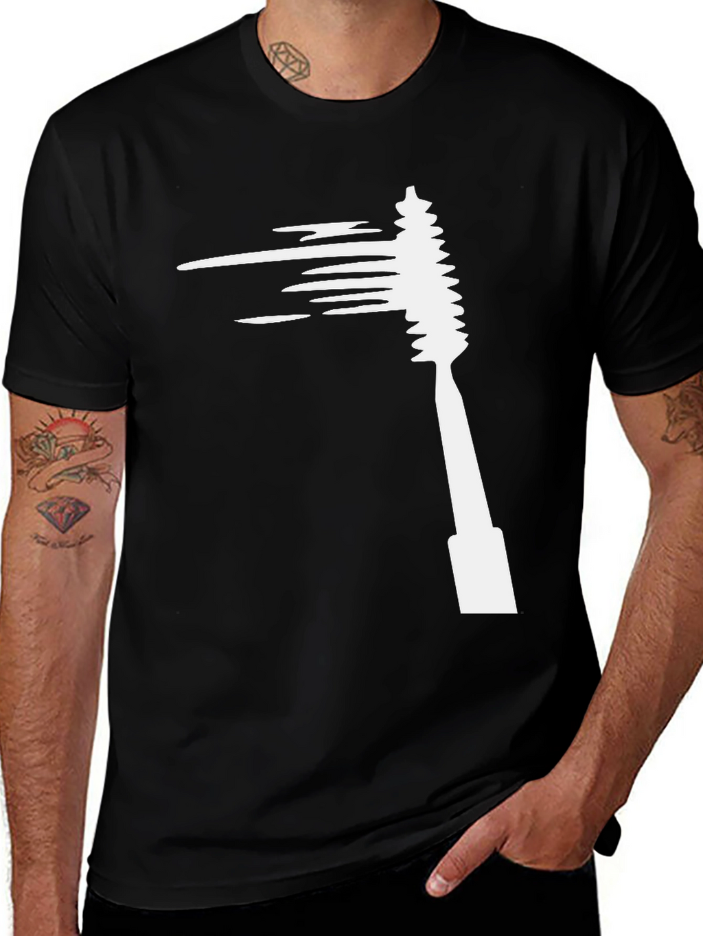 Mens Black T-Shirt with Mascara Brush Graphic