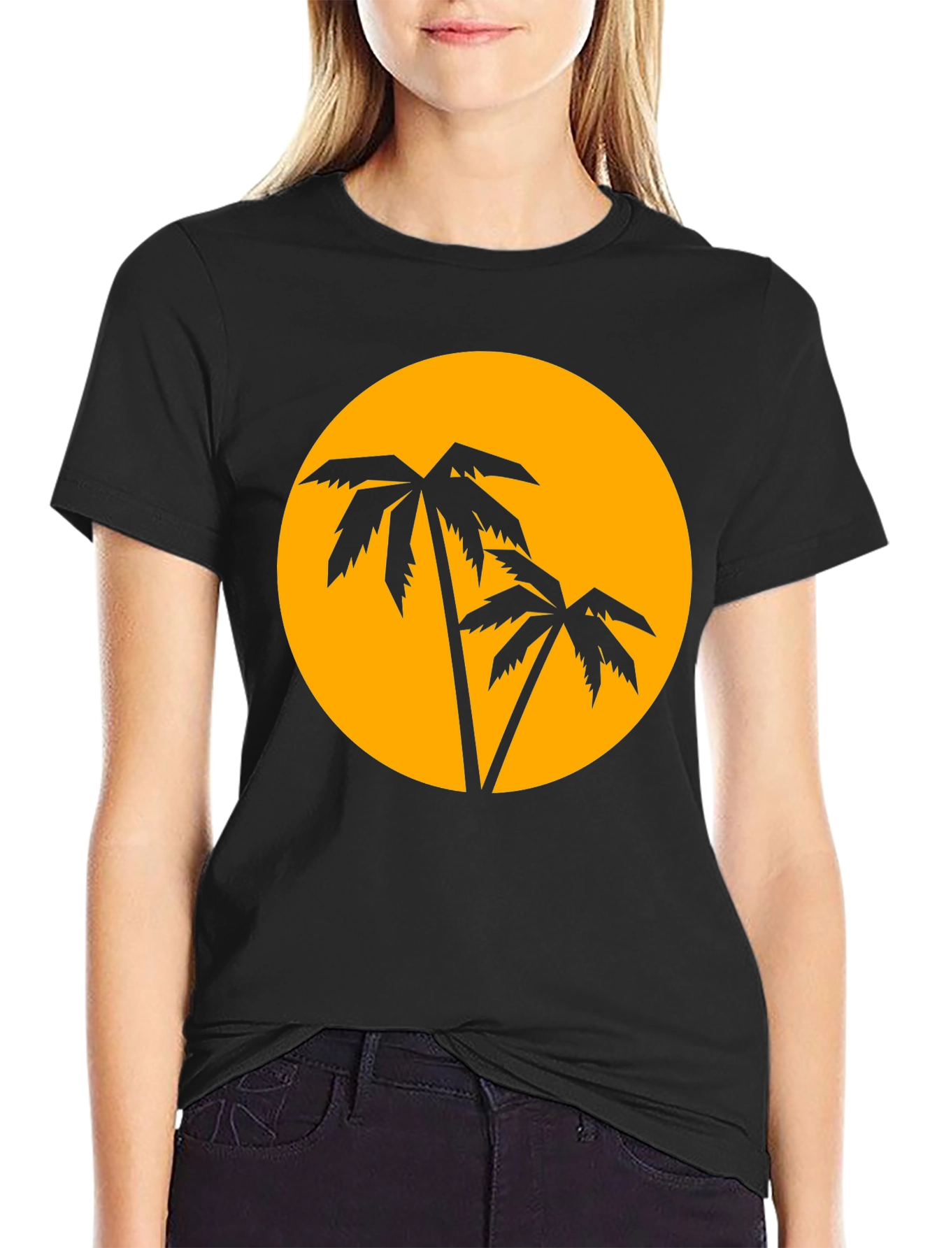 Tropical Palm Tree Sunset Graphic Tee - Black