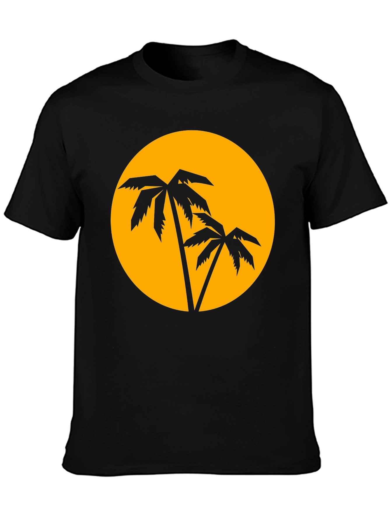 Tropical Palm Tree Sunset Graphic Tee - Black