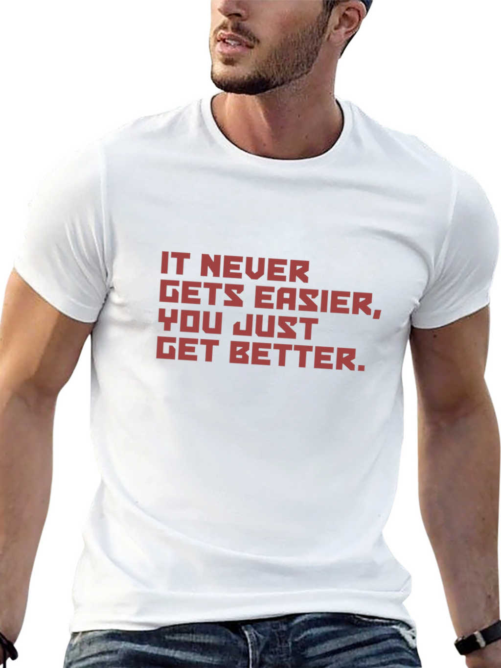 Motivational Black T-Shirt - It Never Gets Easier