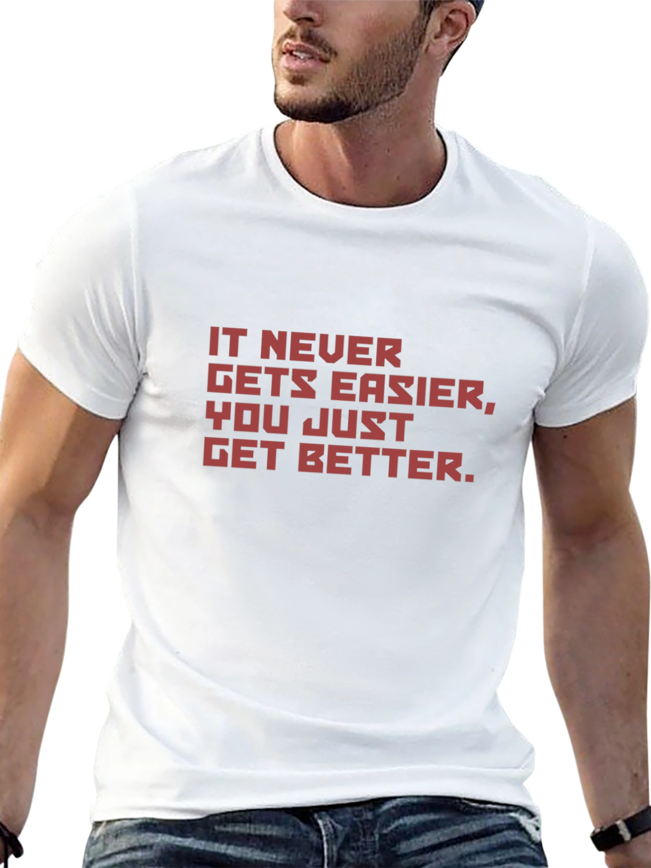 Motivational Black T-Shirt - It Never Gets Easier