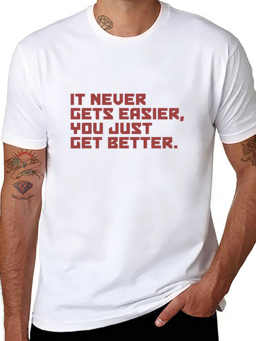 Motivational Black T-Shirt - It Never Gets Easier