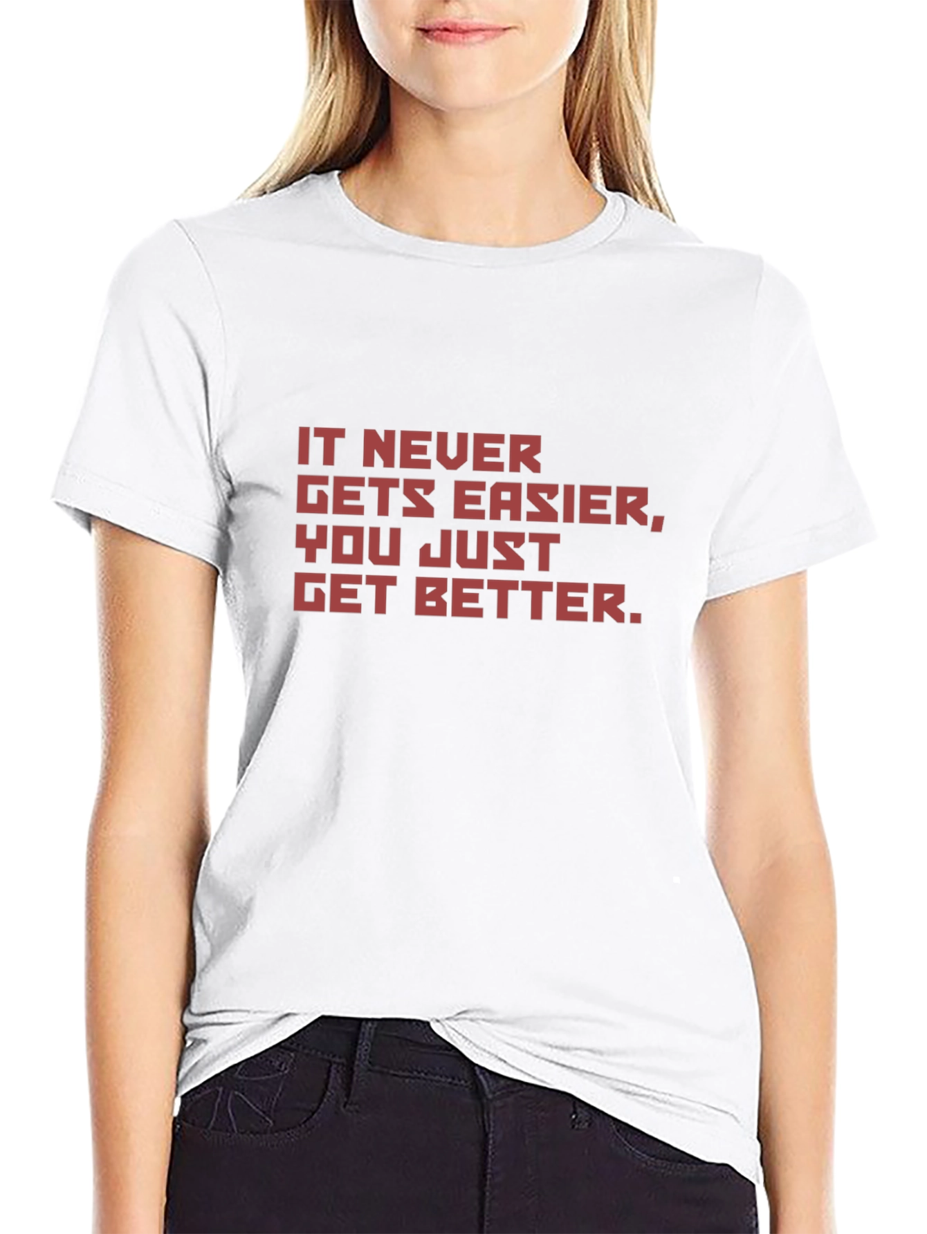 Motivational Black T-Shirt - It Never Gets Easier