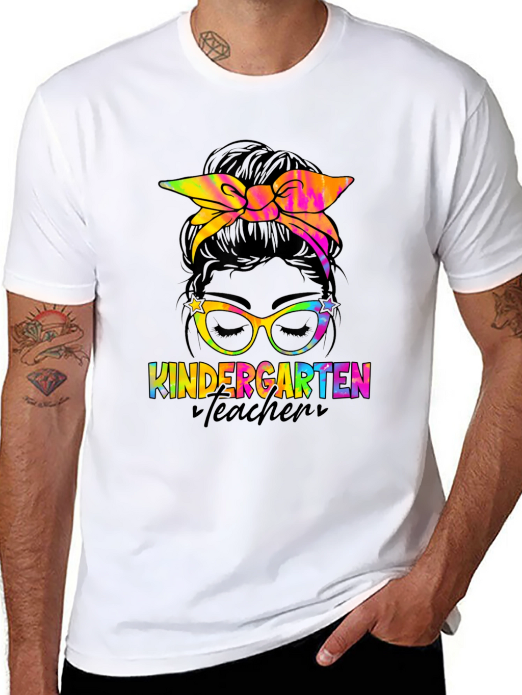 Kindergarten Teacher Messy Bun T-Shirt