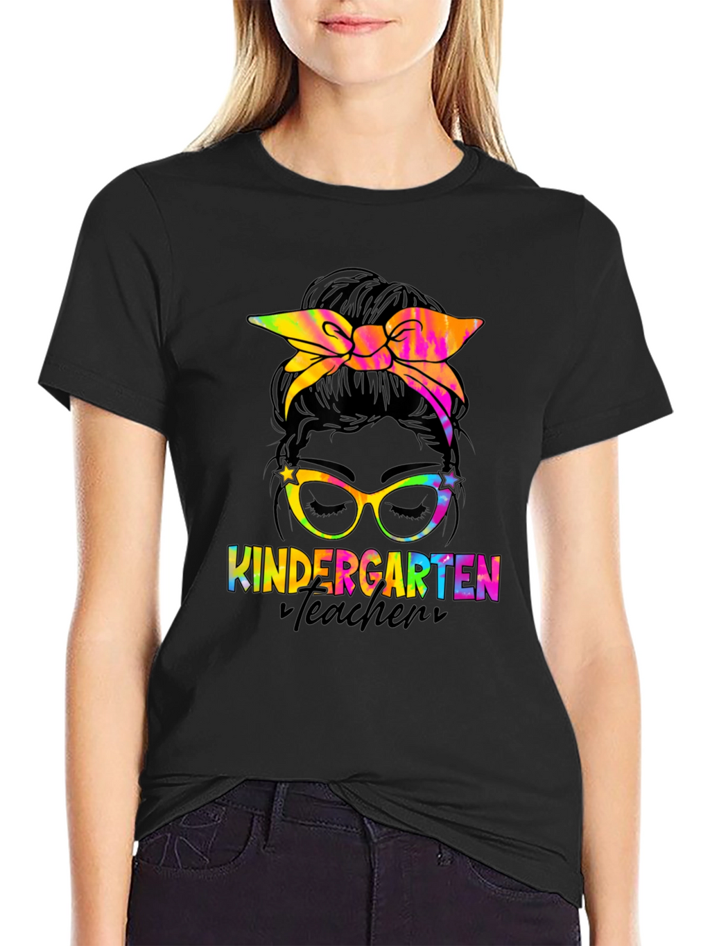 Kindergarten Teacher Messy Bun T-Shirt