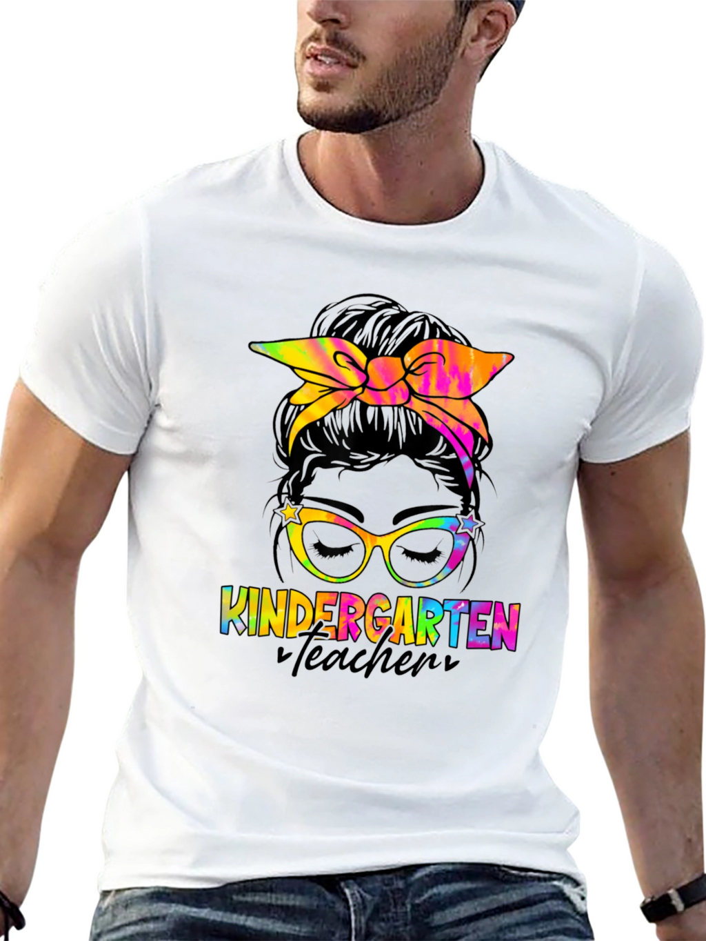 Kindergarten Teacher Messy Bun T-Shirt