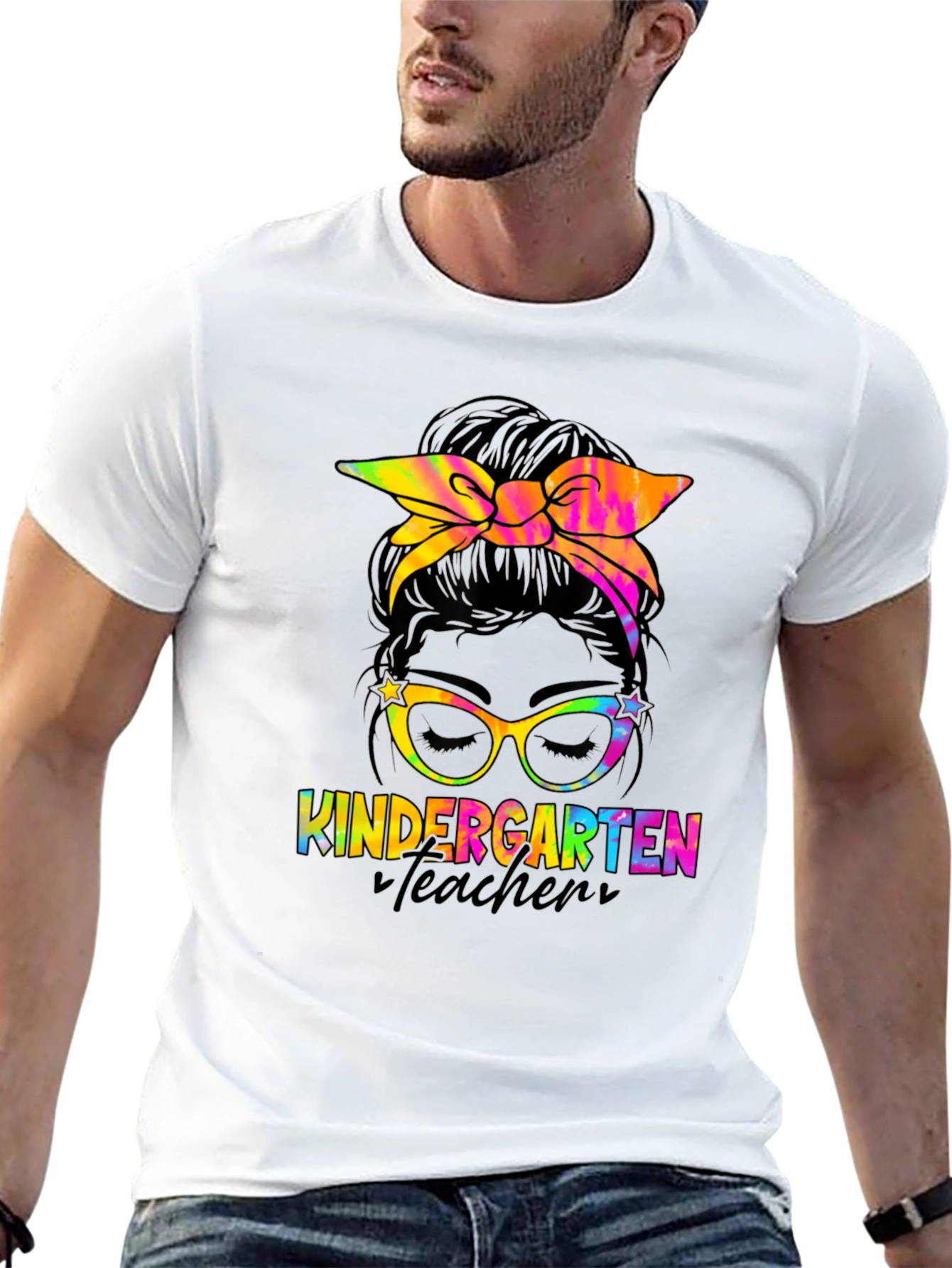 Kindergarten Teacher Messy Bun T-Shirt