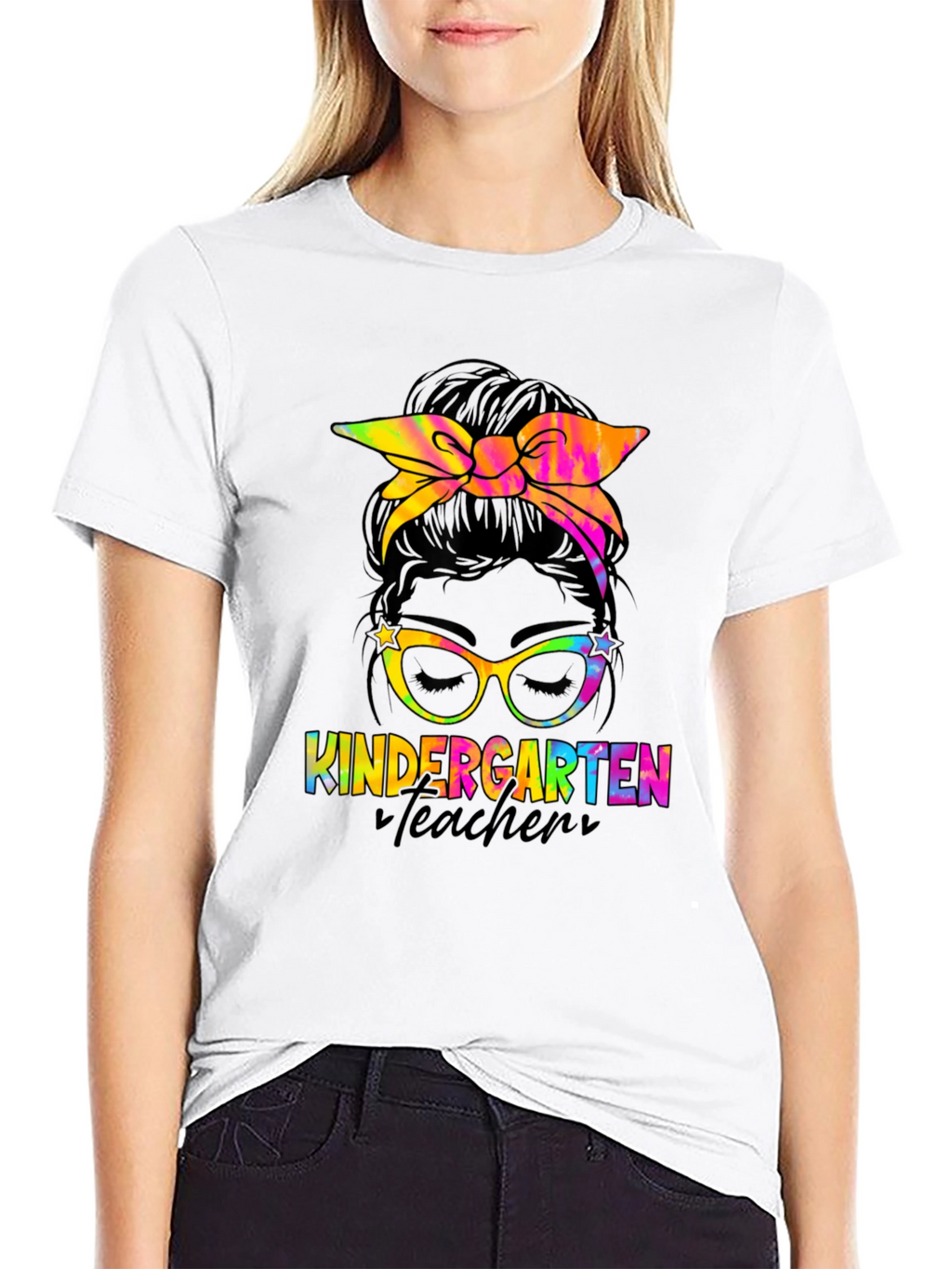 Kindergarten Teacher Messy Bun T-Shirt