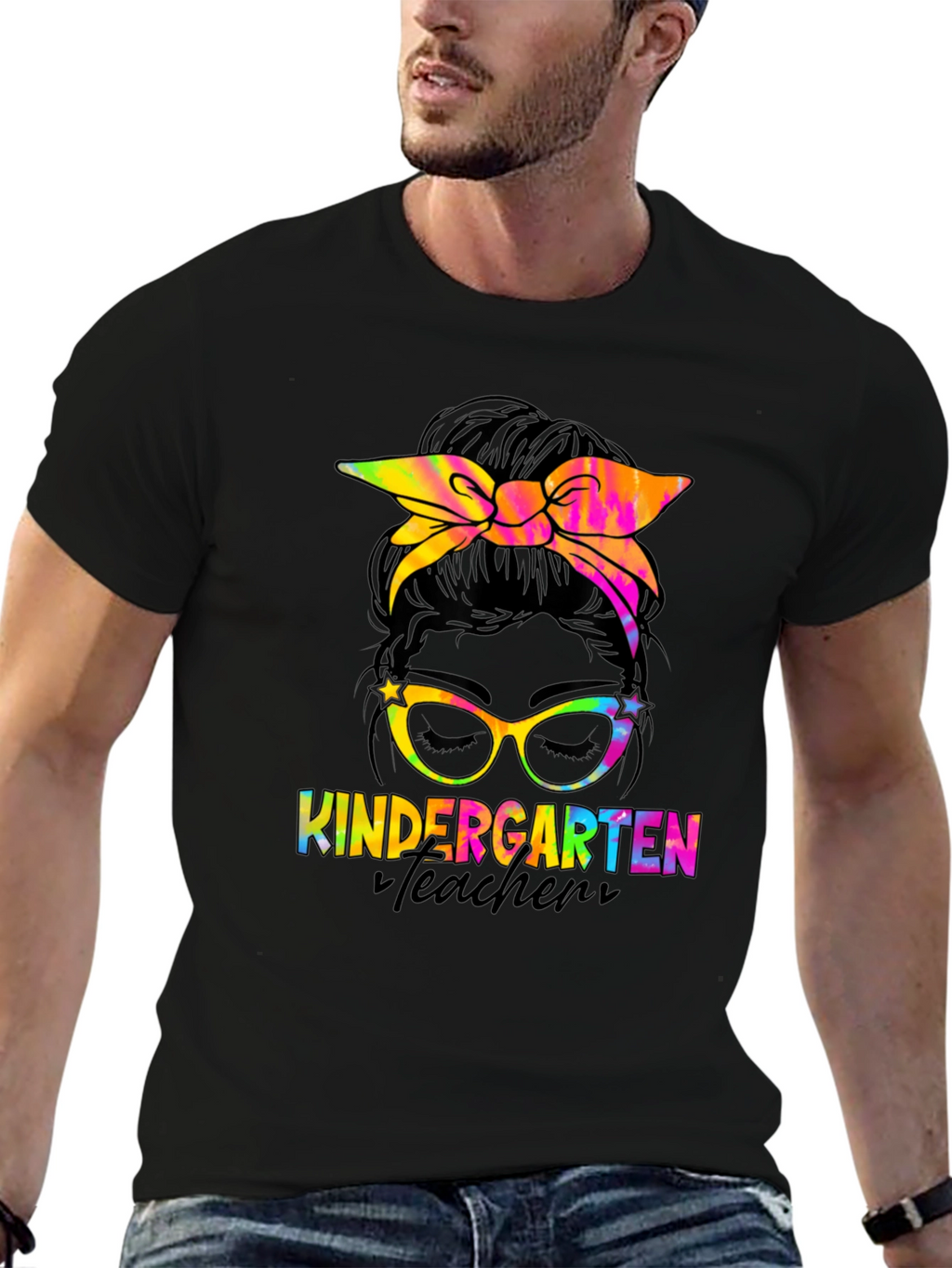 Kindergarten Teacher Messy Bun T-Shirt