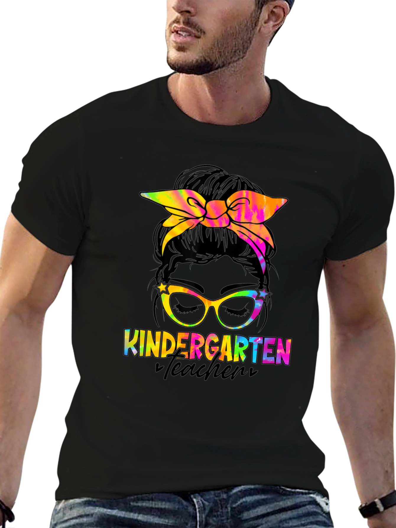 Kindergarten Teacher Messy Bun T-Shirt