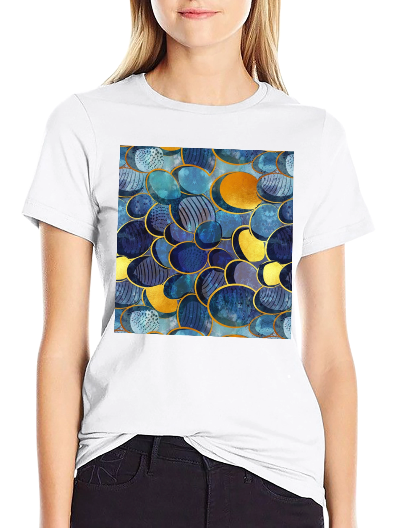 Abstract Oval Design Black T-Shirt