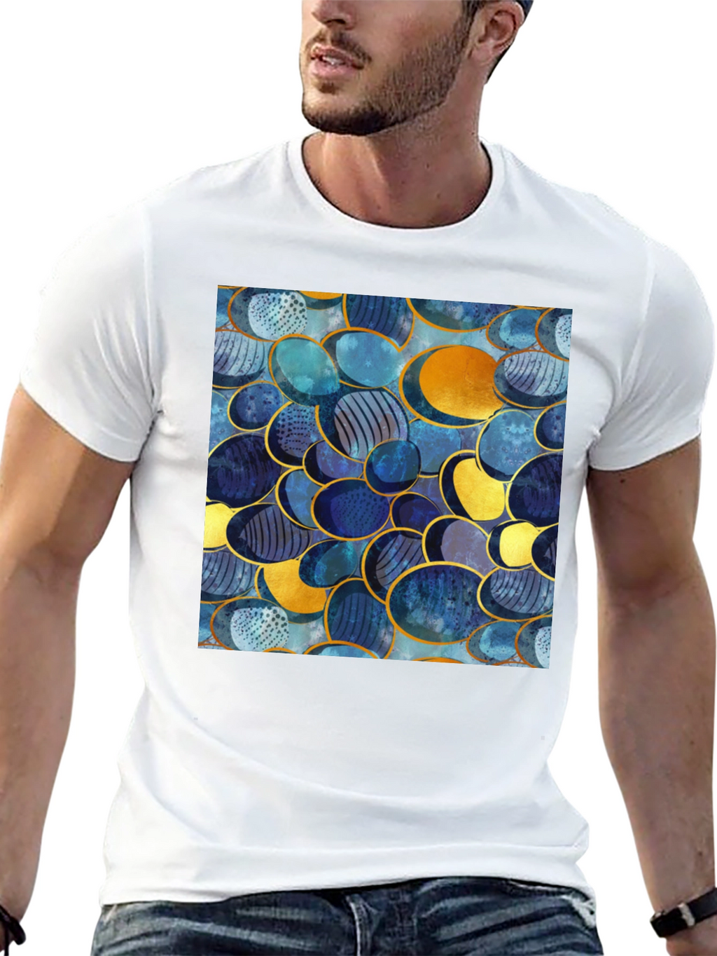 Abstract Oval Design Black T-Shirt
