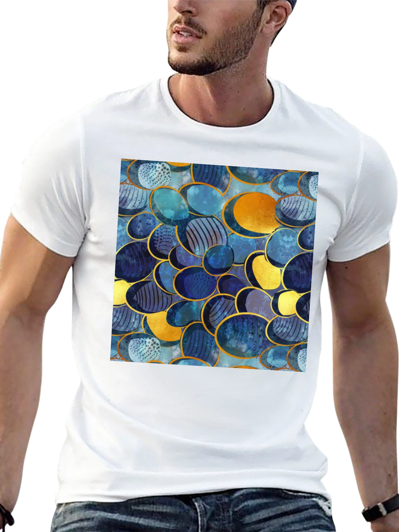 Abstract Oval Design Black T-Shirt