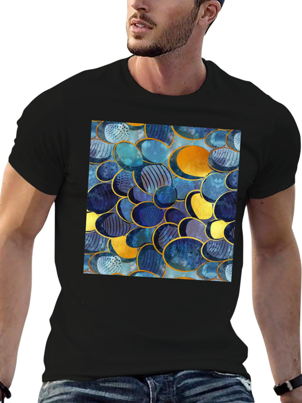 Abstract Oval Design Black T-Shirt