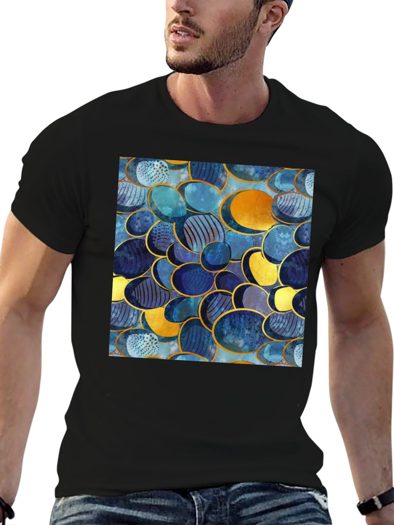 Abstract Oval Design Black T-Shirt