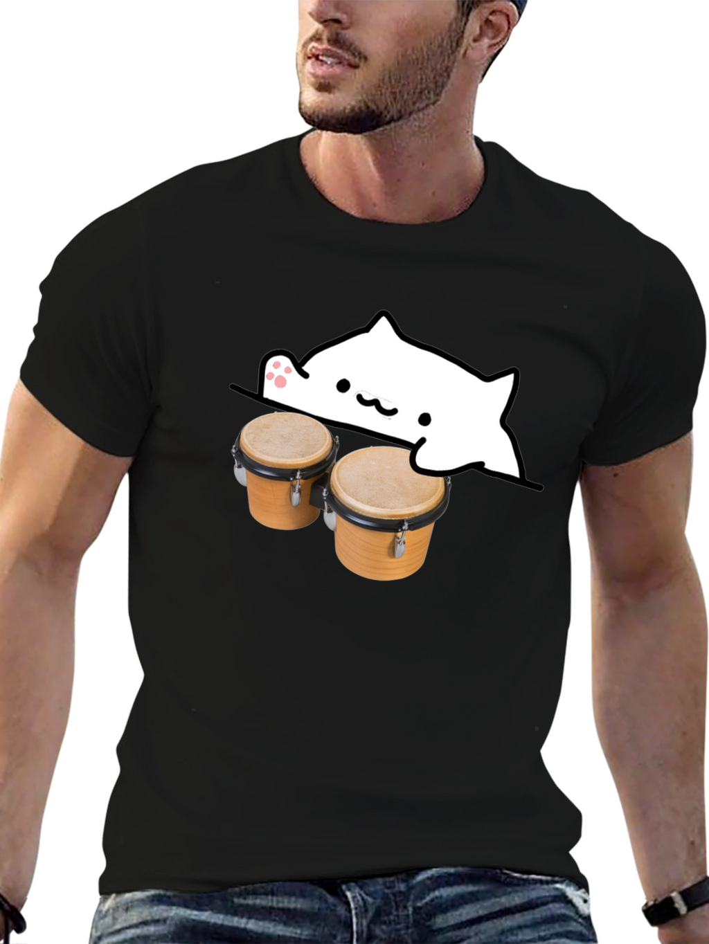 Bongo Cat Black T-Shirt - Musician Tee