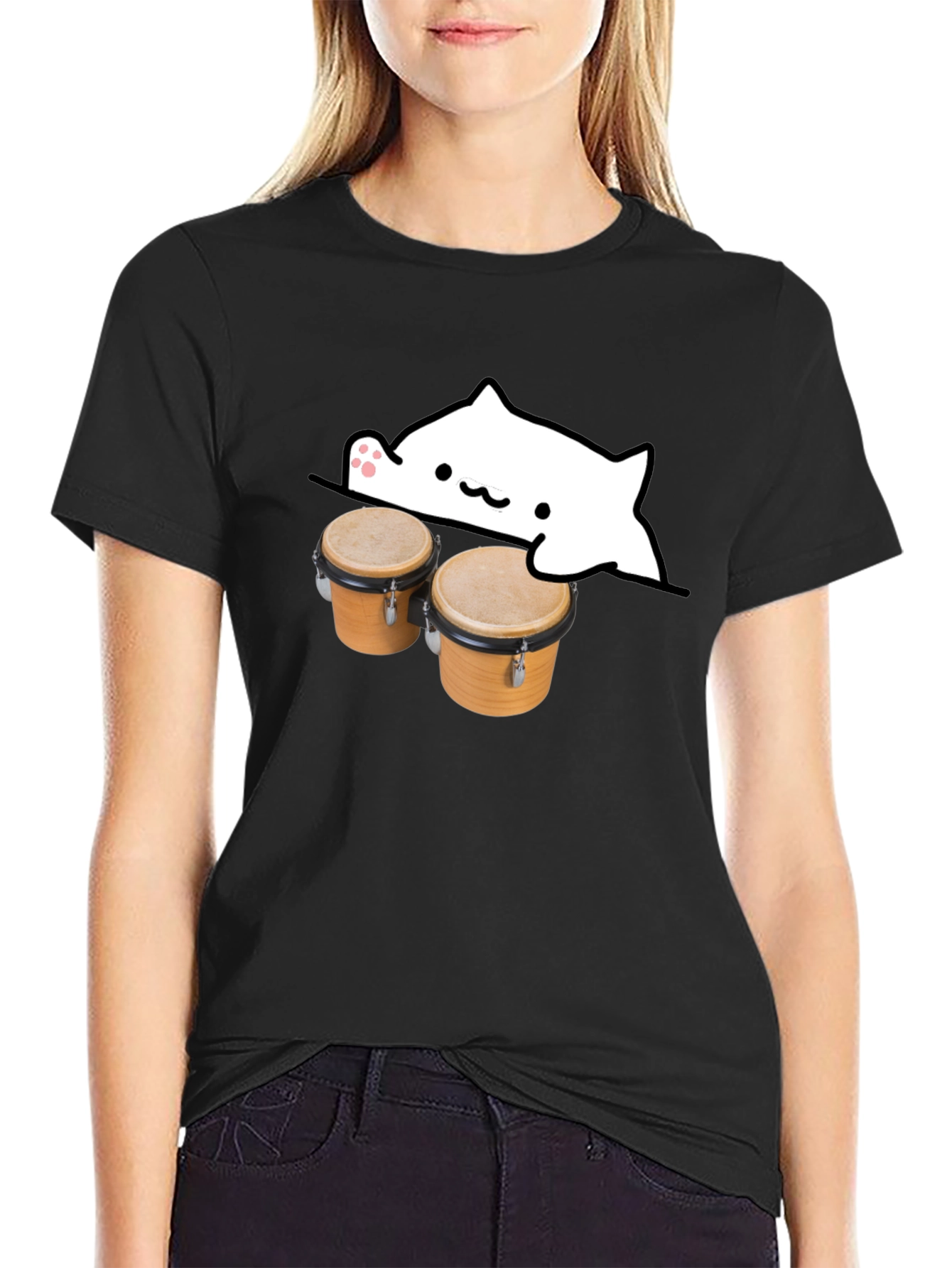 Bongo Cat Black T-Shirt - Musician Tee