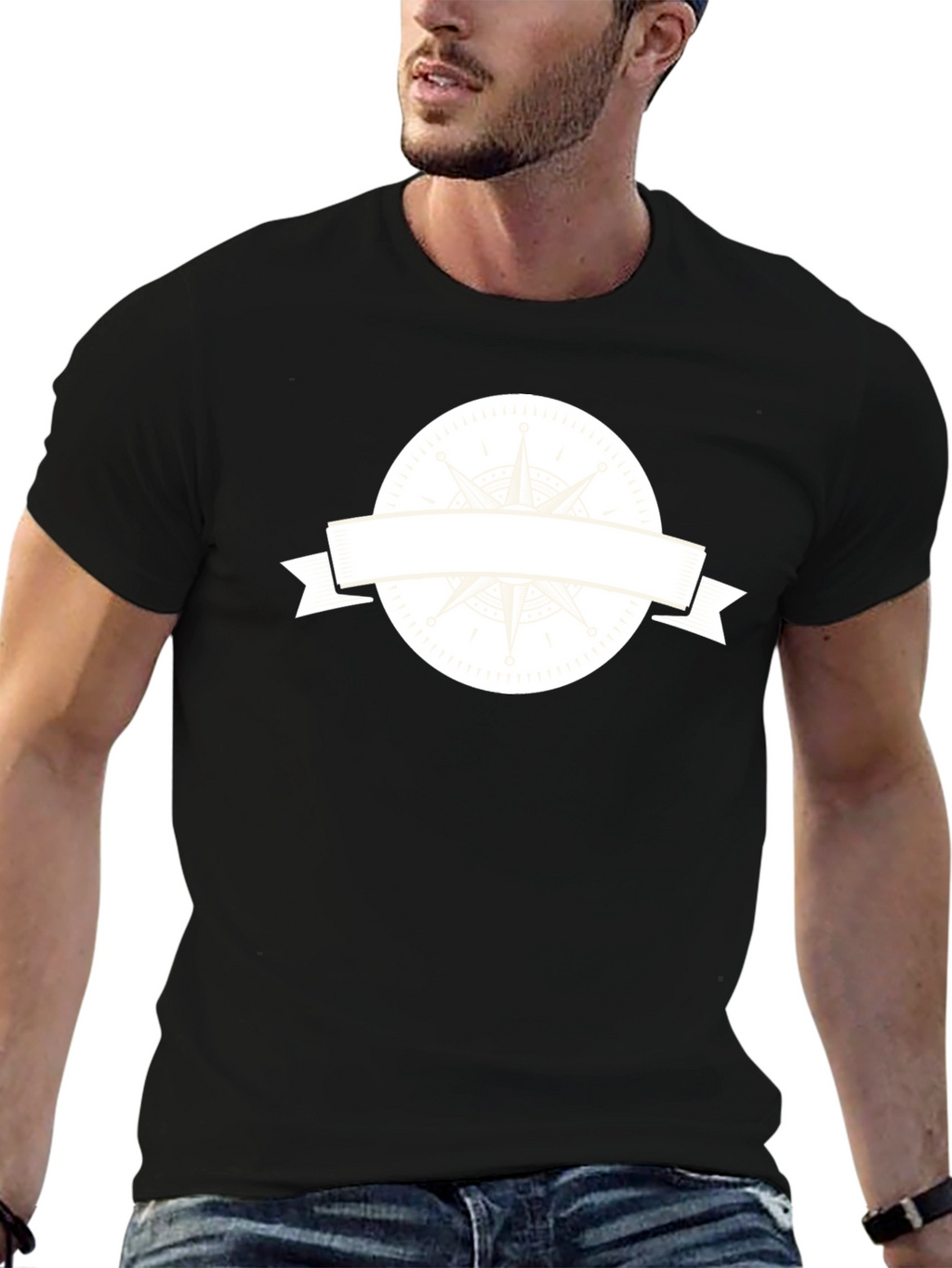 Mens Black T-Shirt with Compass Graphic