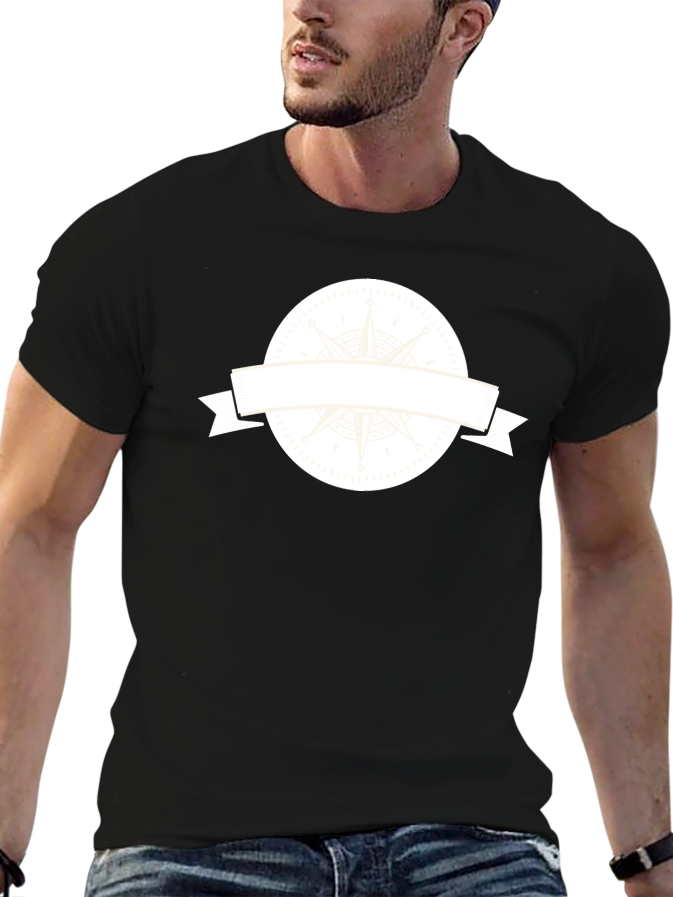 Mens Black T-Shirt with Compass Graphic