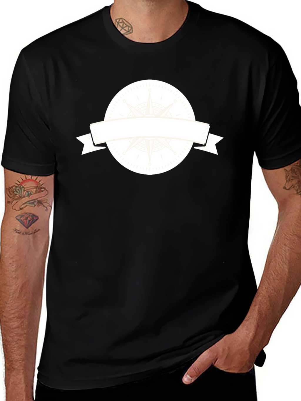 Mens Black T-Shirt with Compass Graphic