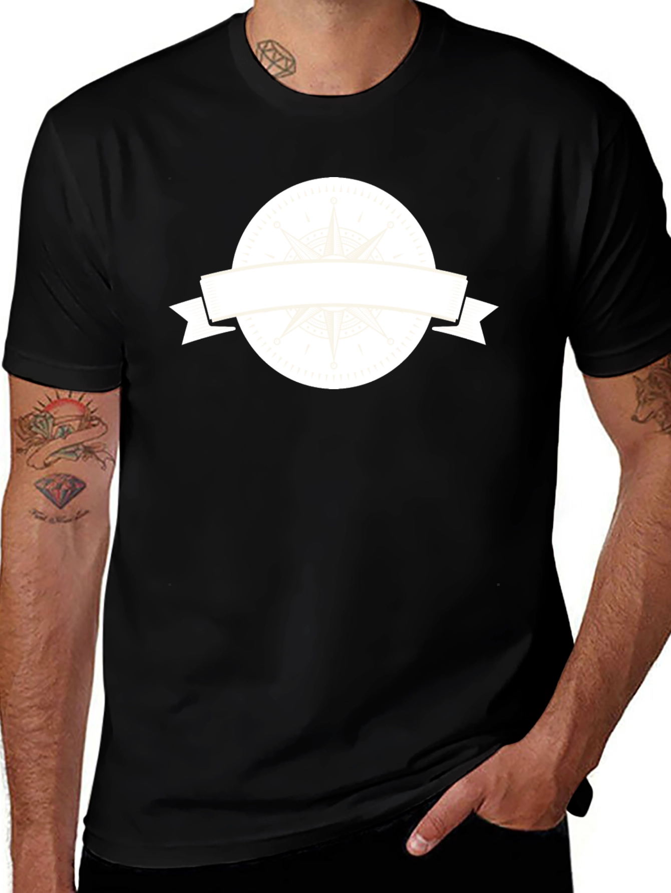 Mens Black T-Shirt with Compass Graphic