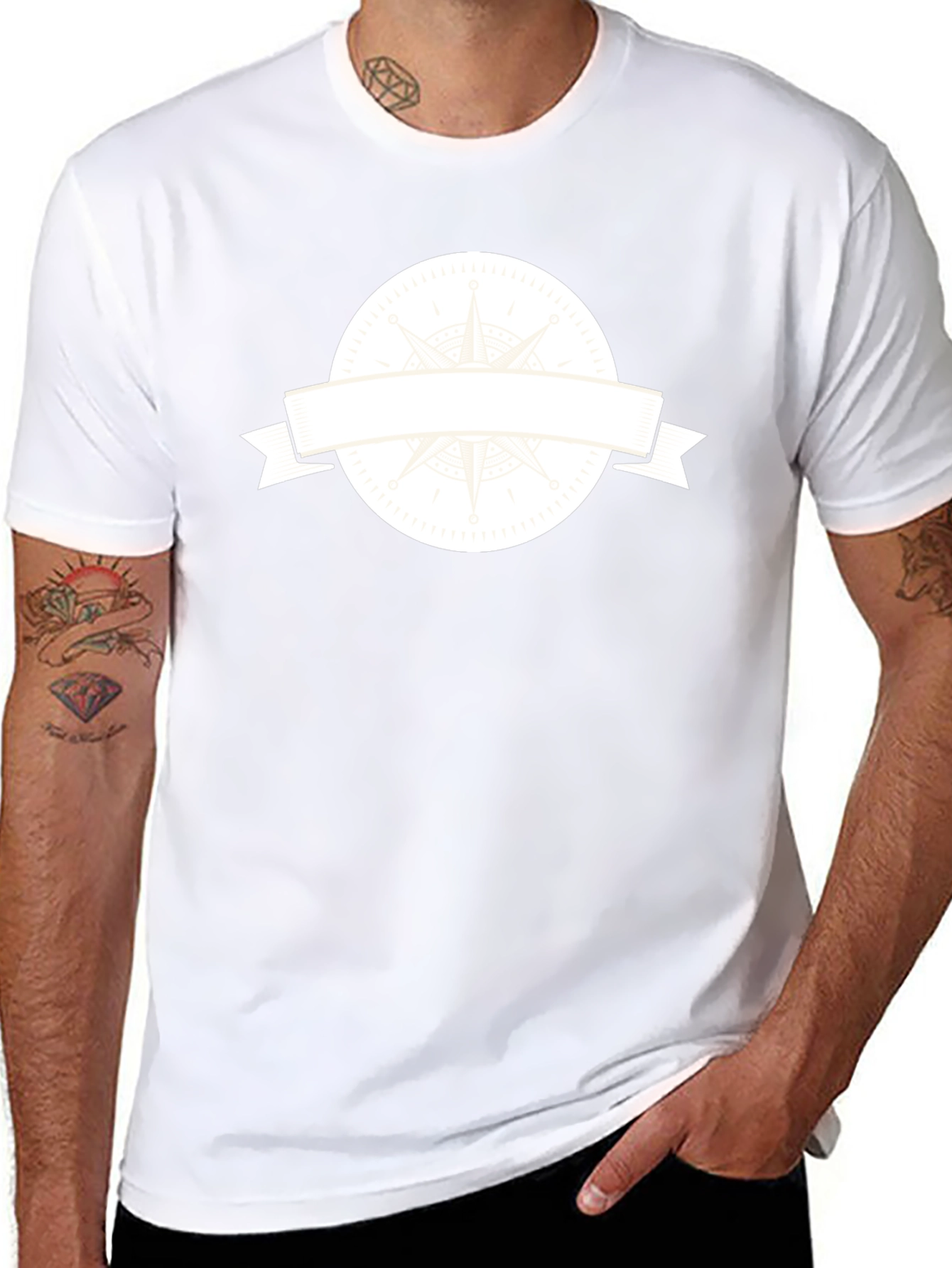 Mens Black T-Shirt with Compass Graphic