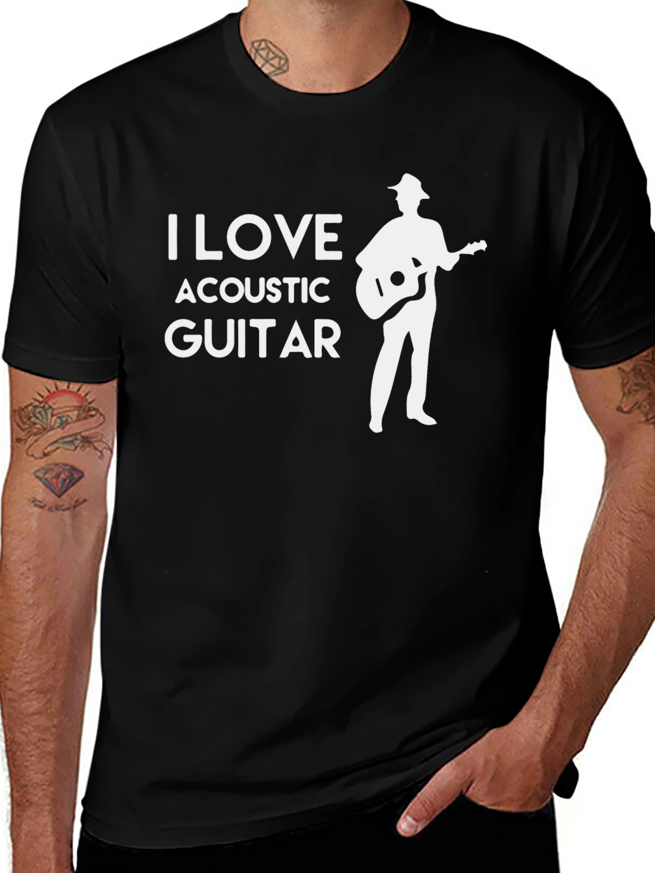 I Love Acoustic Guitar Black T-Shirt