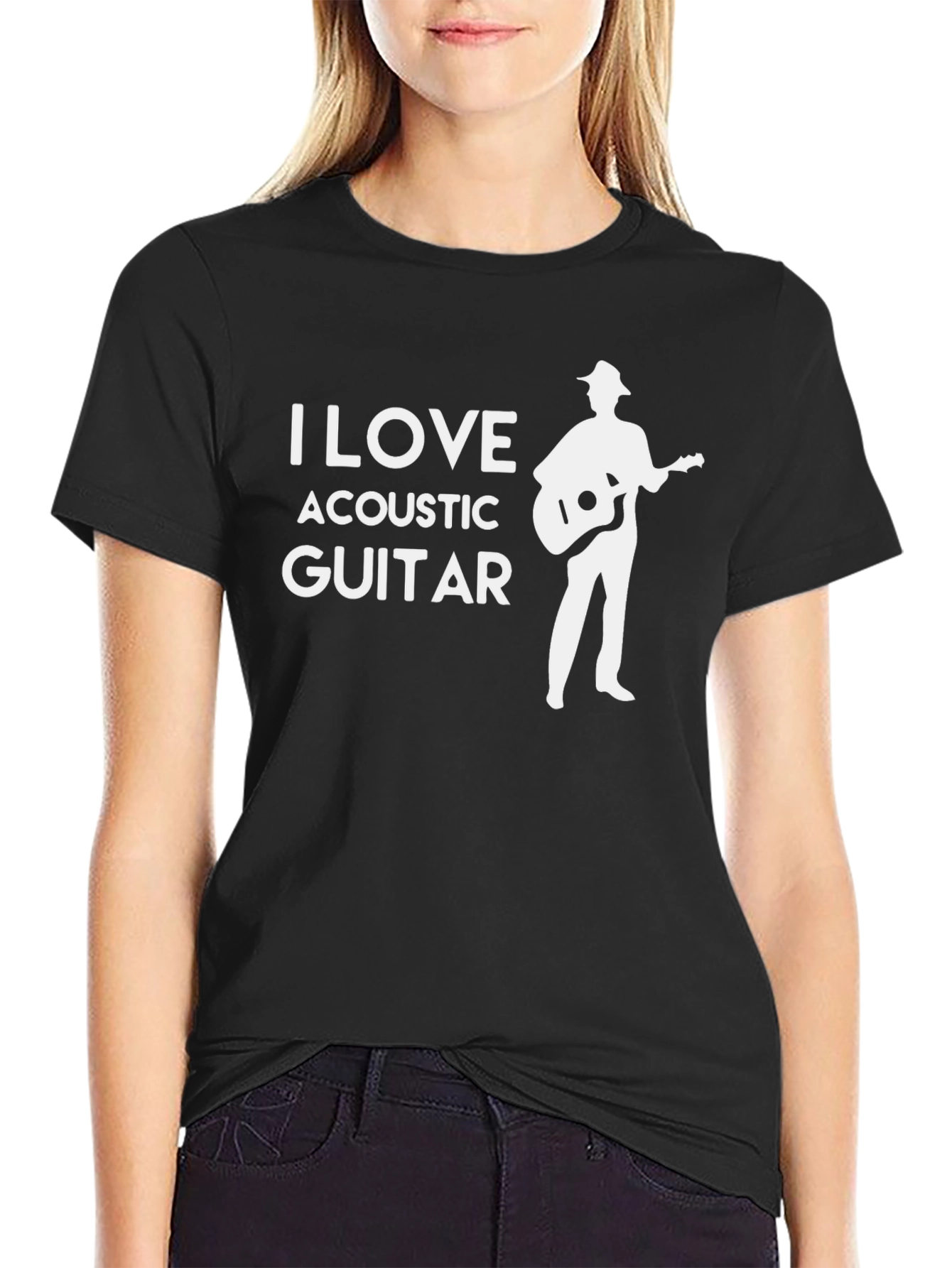 I Love Acoustic Guitar Black T-Shirt