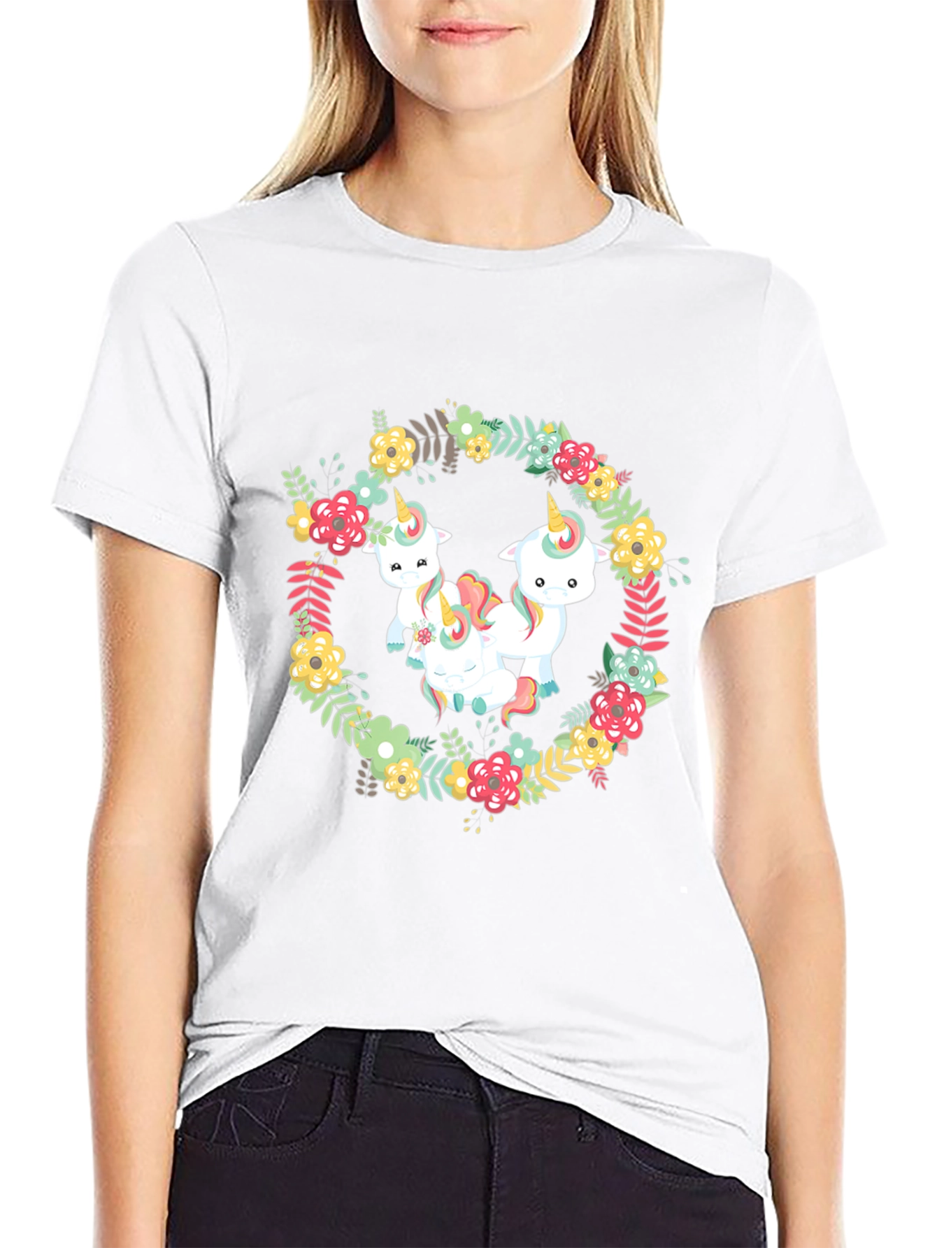 Floral Unicorn T-Shirt - Black